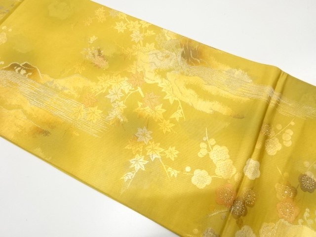 JAPANESE KIMONO / ANTIQUE FUKURO OBI / SILK / WOVEN AUTUMN LEAVES & UME